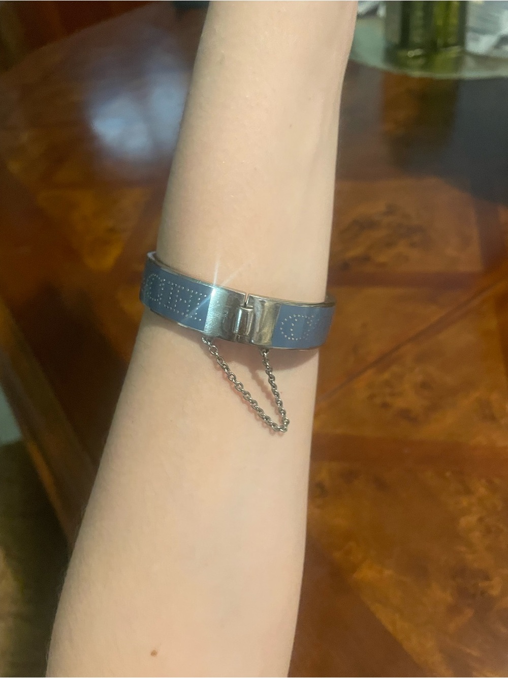 Coach Silver Blue Enamel Logo Bangle Bracelet - Picture 9 of 10